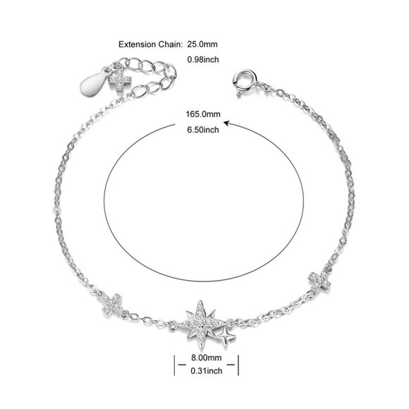 Stars & Cross Cubic Zirconia pave & 925 Sterling Silver Chain Bracelet extender - Picture 3 of 5